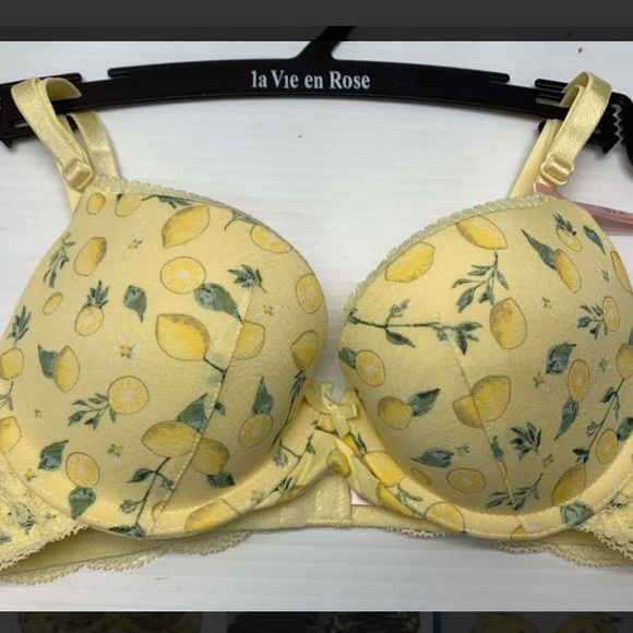 🌙 B29 - La Vie en Rose Lemon Print Push-up Modal and Lace Demi Bra - Picture 3 of 4